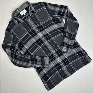 Public School New York 1/2 Button Plaid Flannel Shirt Men Medium Grey Purple